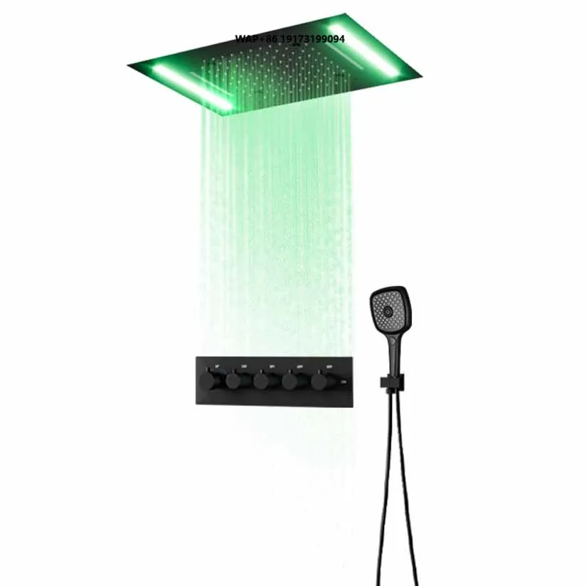 Luxury Bathroom 4 Functions Conceal Rainfall Shower Kit LED Lights Thermostatic Rain Mist Faucet Set for Bathroom