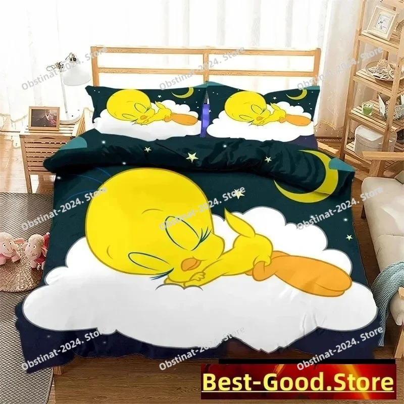 

3D Print Fashion Cartoon Tweetys Bird Bedding Set Boys Girls Twin Queen King Size Duvet Cover Pillowcase Bed boys Adult Bedroom