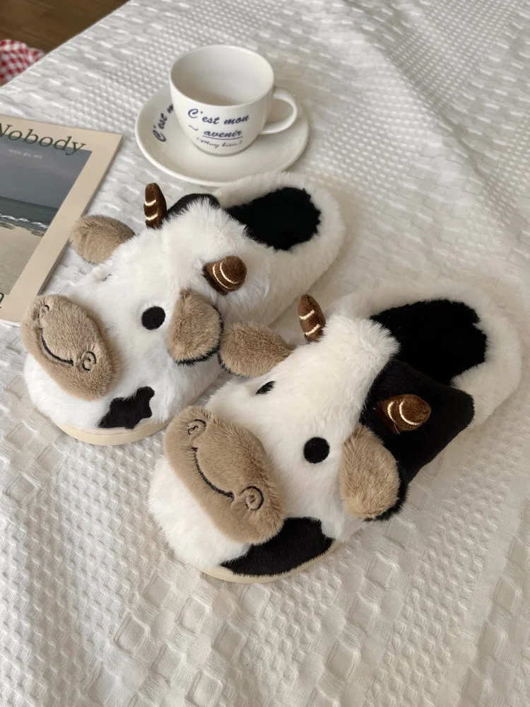 cow slippers cute soft pad slip-on indoor shoes 3D design women men size slides