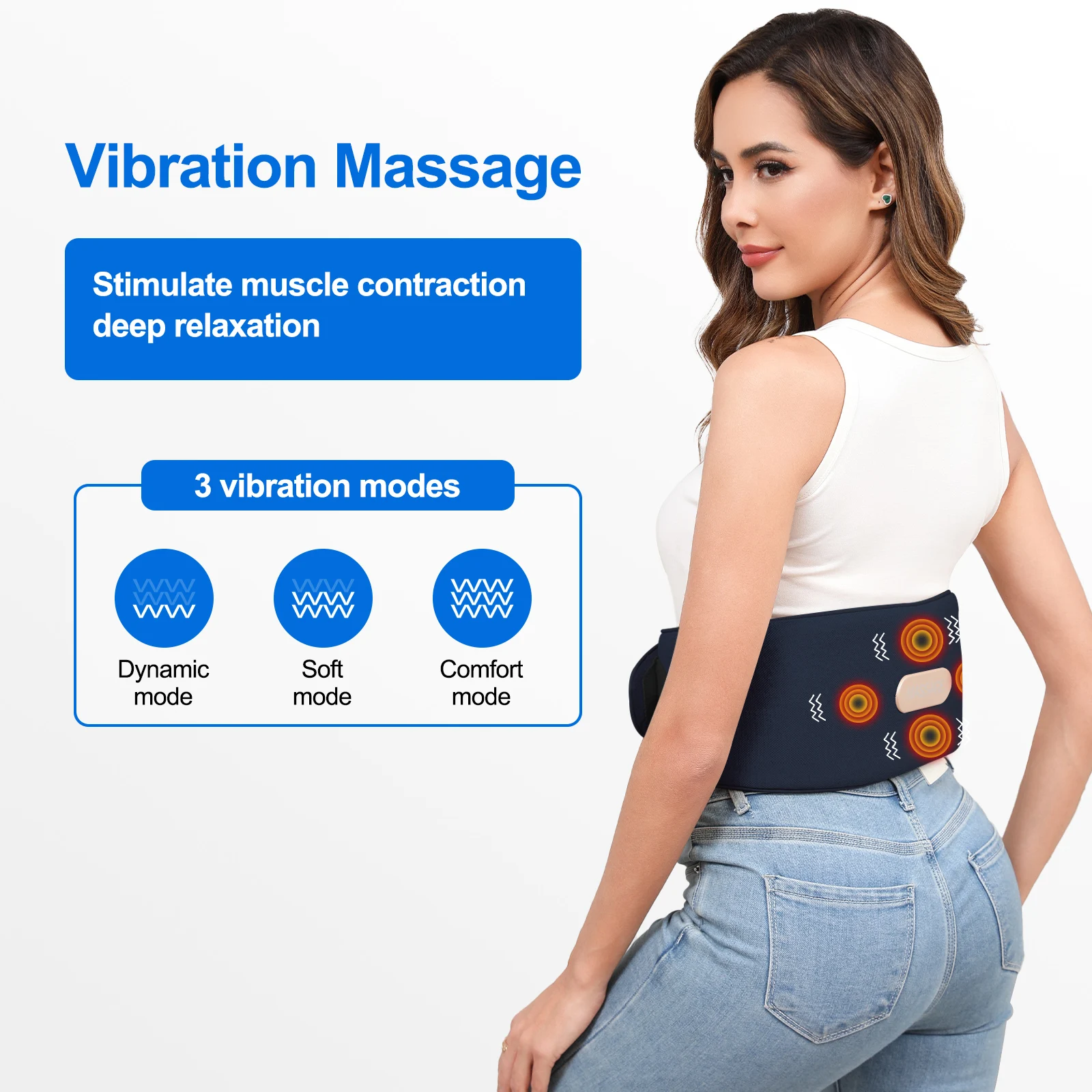 وسادة تسخين لاسلكية للظهر، مدلك الخصر الاهتزازي، مدلك حزام الخصر المحمول مع إيقاف تلقائي للأسفل والظهر والأسفلية