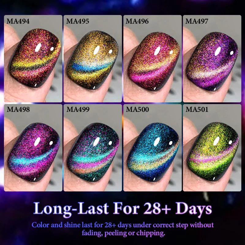 يجتمع عبر 7 مللي قوس قزح القط المغناطيسي هلام مسمار البولندية بريق الألوان فتحة المغناطيسي UV هلام LED مسمار الفن الورنيش مانيكير