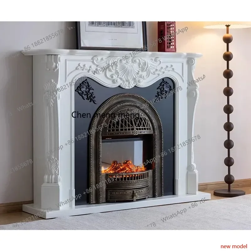 N138  Decorative cabinet retro solid wood fireplace cabinet sculpture fireplace simulation fire, integrated