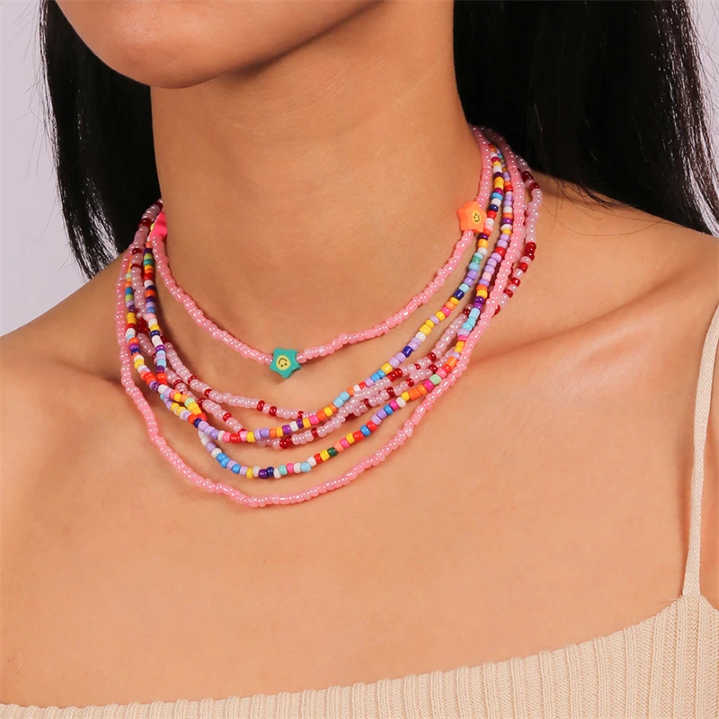 

Bohemian Colorful Handmade Beads Choker Necklaces for Women Girls Party Festival Jewelry Gifts