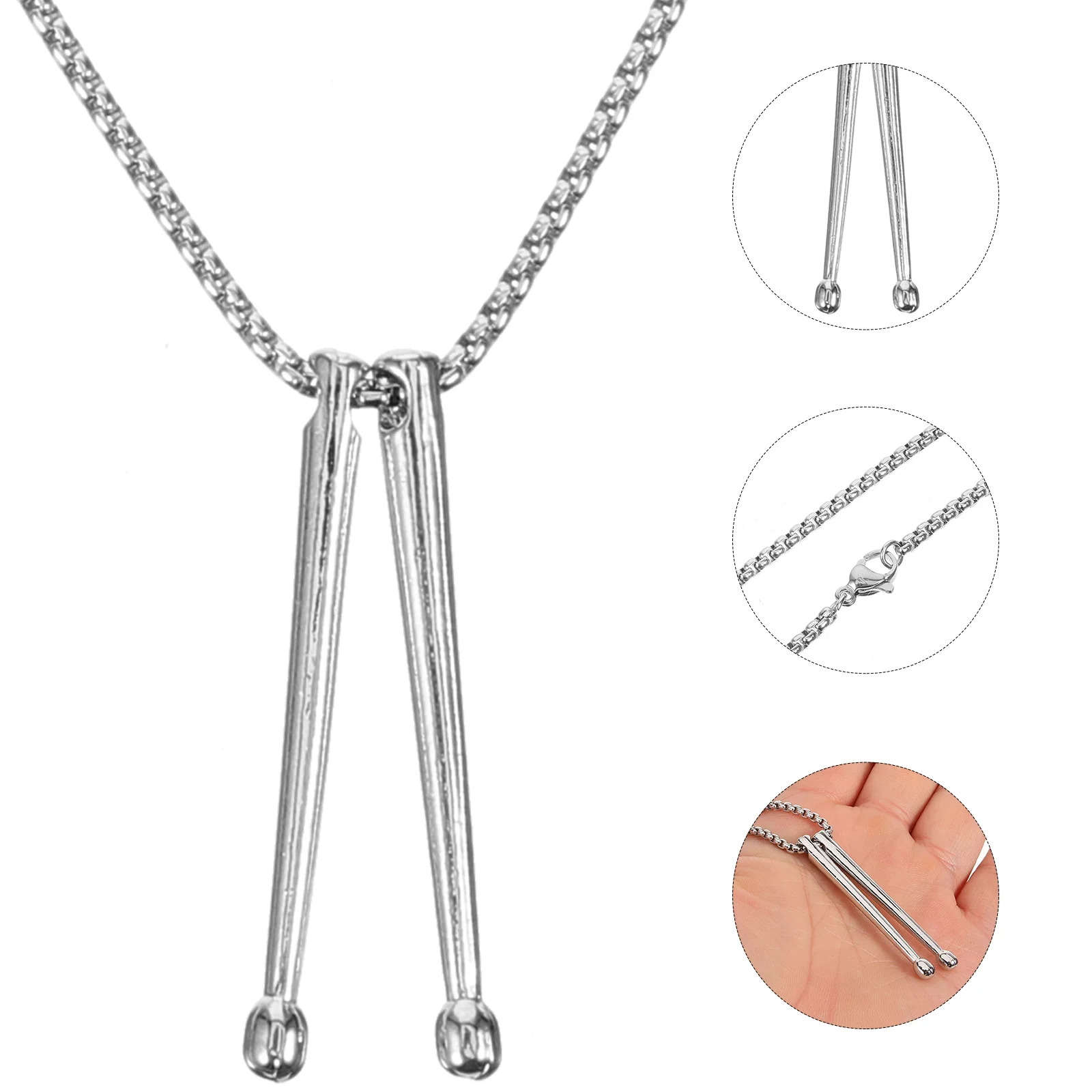 Choker Necklaces for Woman Drum Pendant Drumsticks Jewelry Cool Women Silver Miss