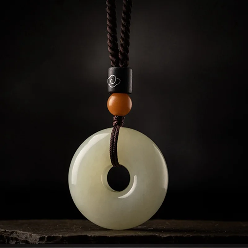 

Natural Hetian Jade Peace Buckle Pendant for Men and Women, White Jade Couple Pendant, Jadeite Hanging Ornament