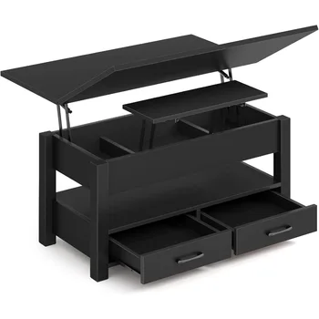 Image Coffee Table Lift Top, Multi-Function Convertible Coffee Table with Drawers and Hidden Compartment, Coffee Table Converts