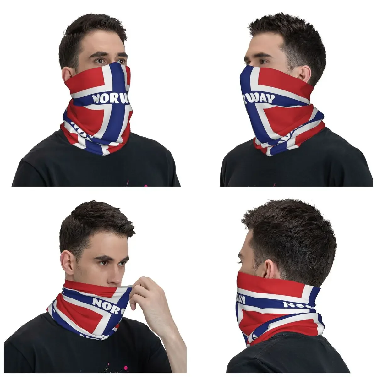 Norwegian Flag With Name Of Norway Bandana Neck Gaiter Printed Balaclavas Wrap Scarf Warm Cycling Hiking for Men Women Adult