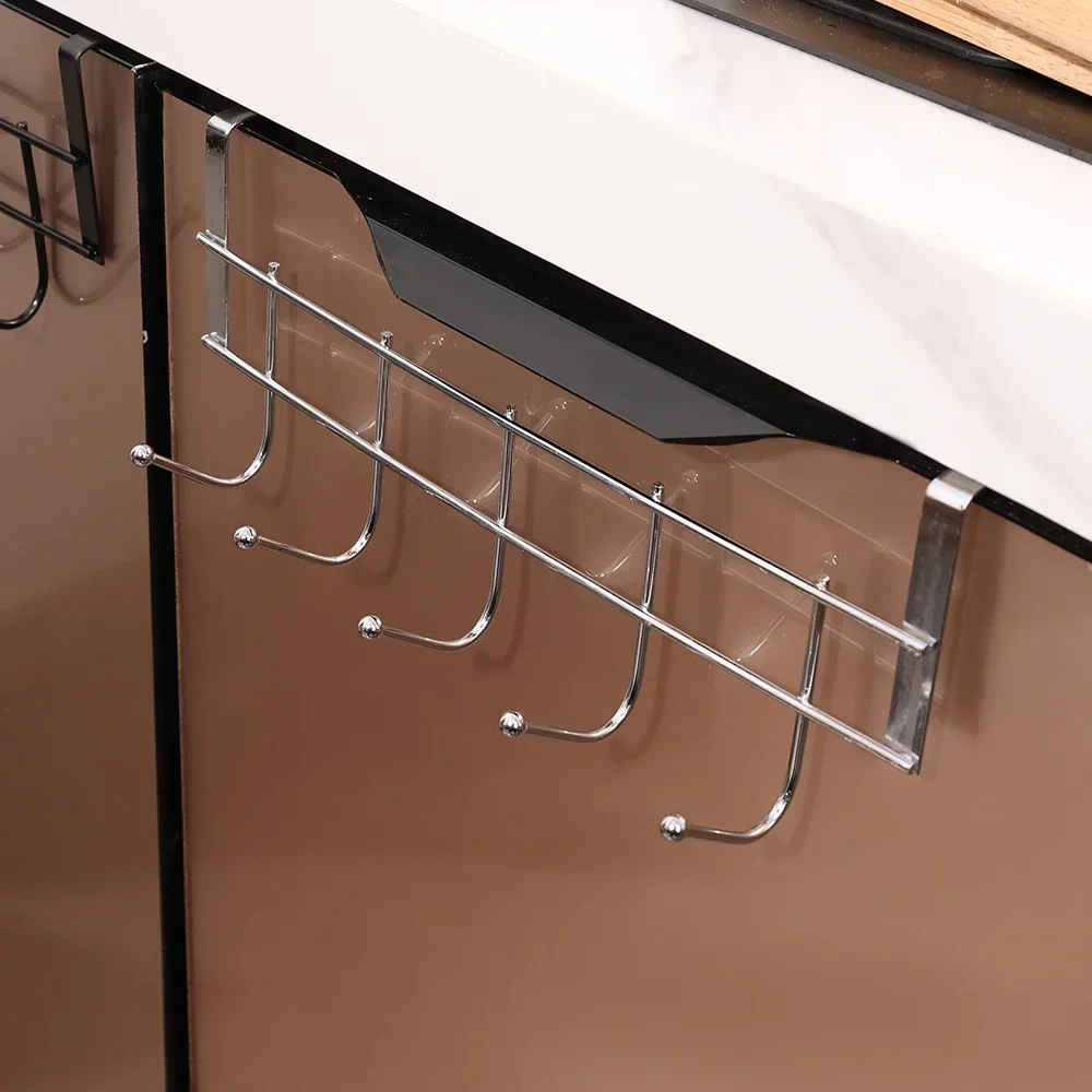 5 Punch-Free Hooks Door Rear Stainless Steel Storage Holder Kitchen Bathroom Cabinet Back Type Coat Towel Hanger Organizer Gifts