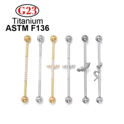 ASTM F136 Titanium Industrial Barbell CZ Ear Cartilage Body Piercing Earring Studs Ear Cartiage Women's Body Jewelry