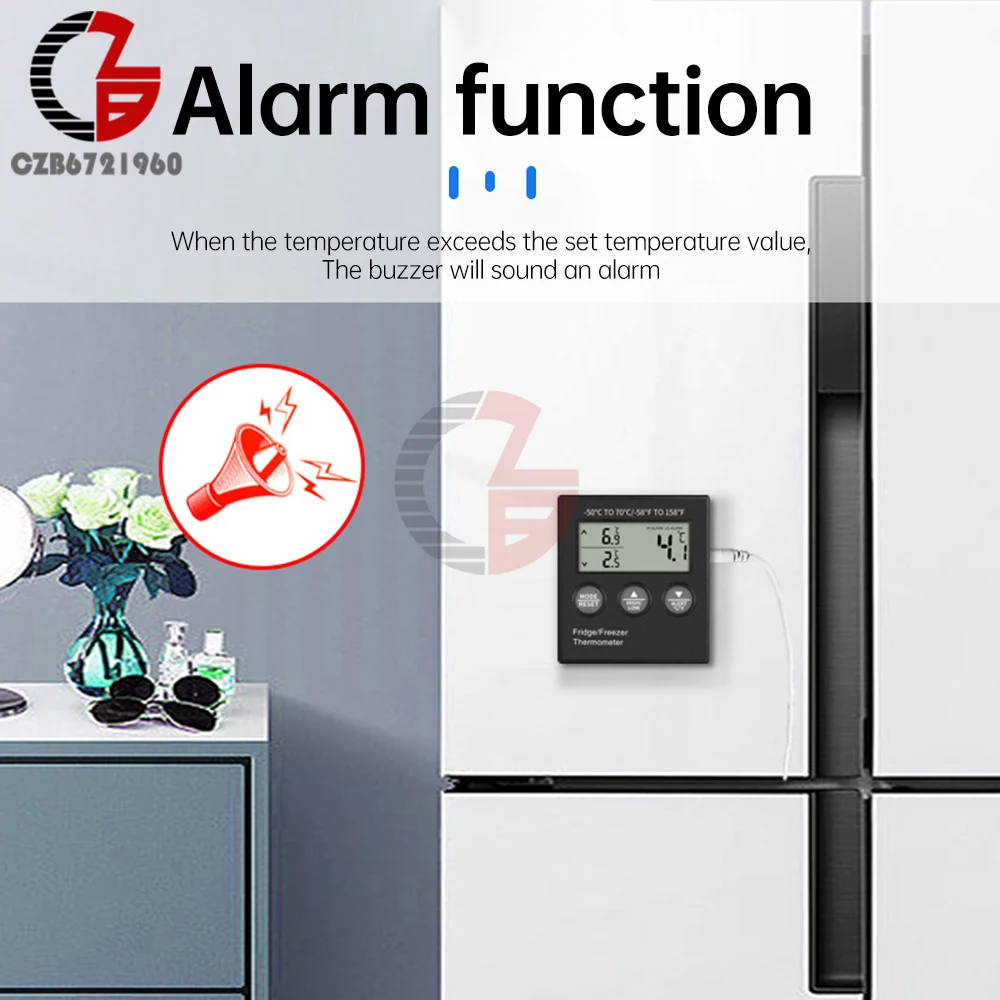 Imagem -05 - Termômetro Digital Refrigerador Termômetro do Congelador Medidor do Tanque de Água do Aquário Alarme de Baixa Temperatura com Sensor Externo