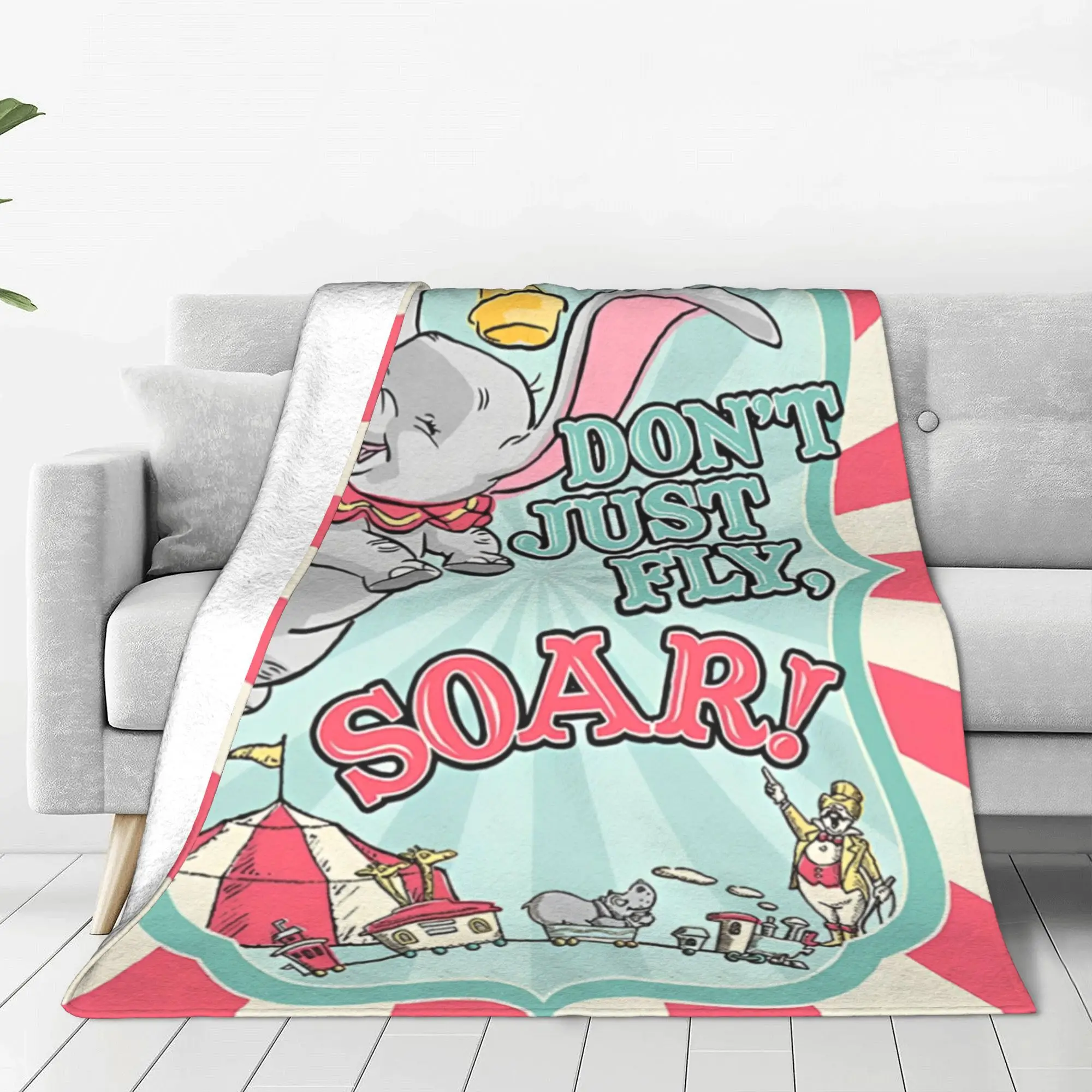 Dumbo Cartoon Cute Elephant Knitted Blanket Flannel Anime Funny Soft Throw Blankets for Airplane Travel Bed Rug