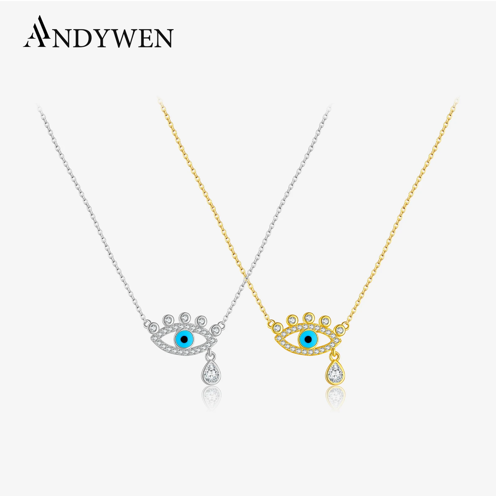 

Ожерелье ANDYWEN из серебра 925 пробы, голубое глаза с каплями пресноводного жемчуга, мистическая подарочная коробка для ювелирных изделий для женщин, универсальная повседневная одежда