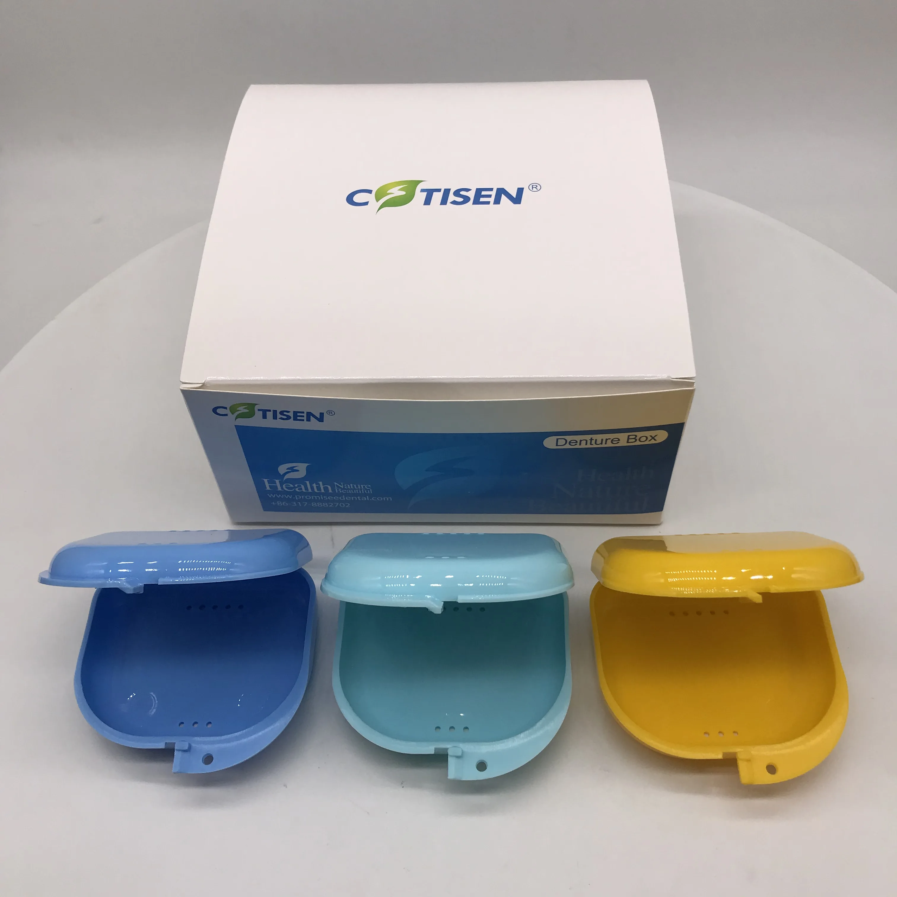 Dental Retainer Case Portable Denture Storage Box Denture Storage Box Andent DB03 Blue Retainer Box-Large Size Open from Middle