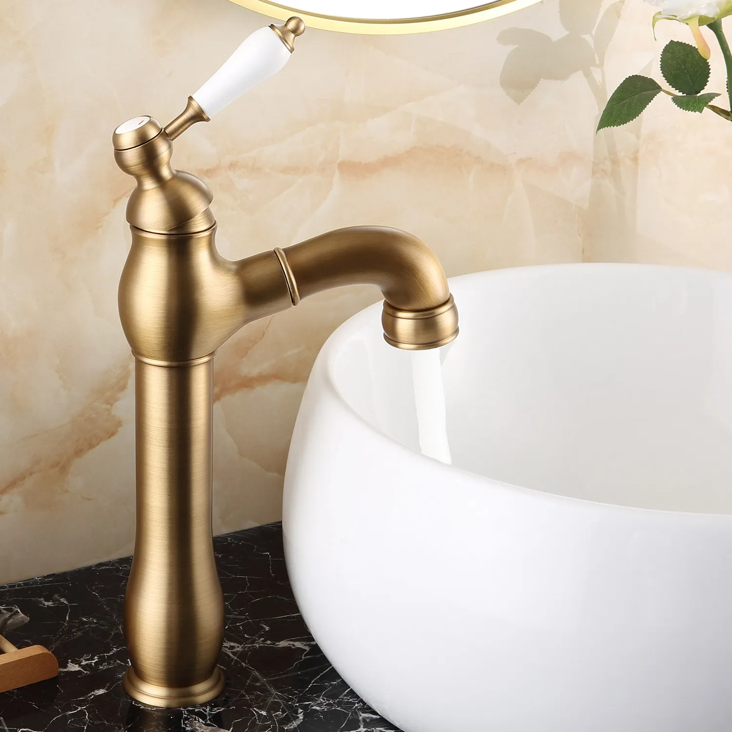 

Medieval Style All-Copper Faucet Hot Cold Water French Retro Countertop Washbasin Tap