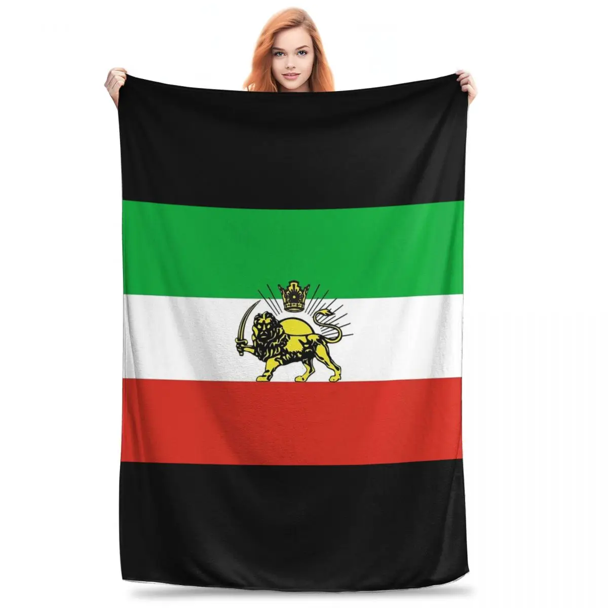 Flag Of Persia Iran (Pahlavi) Blankets Fleece Portable Sofa Throw Blankets For Home Bedroom Outdoor Throws Bedspread Quilt