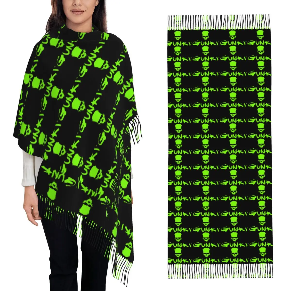 Gunki Logo Angling Skull Fishing Gunki Scarf Tassel Scarves for Women Soft Warm Shawls and Wraps Large Fall Winter Shawl Wrap