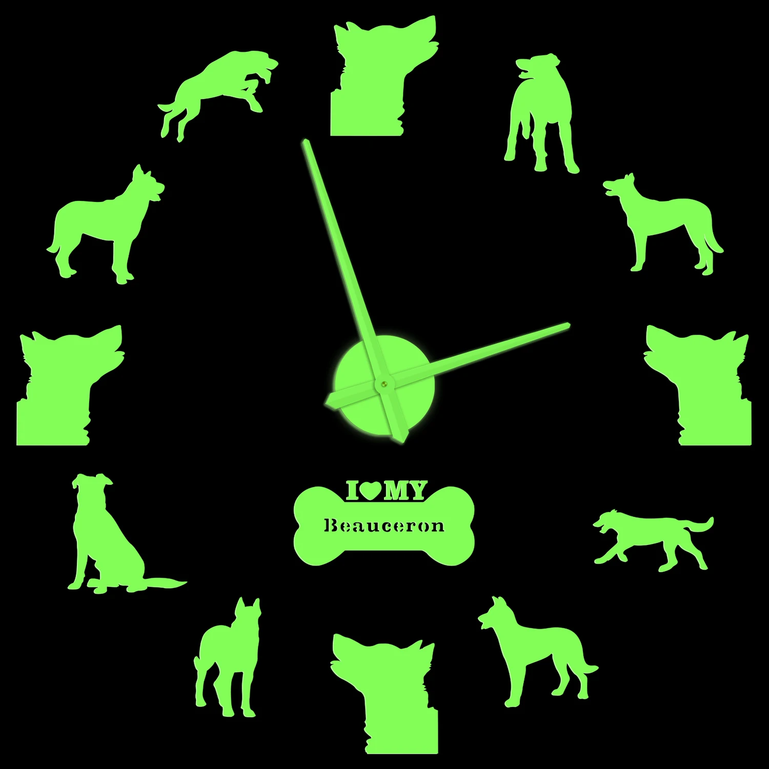 

Beauceron Puppy Glow in Dark Wall Clock For Pet Shop Beauce Shepherd Bas Rouge Dog Frameless DIY Large Watch Silent Non Ticking