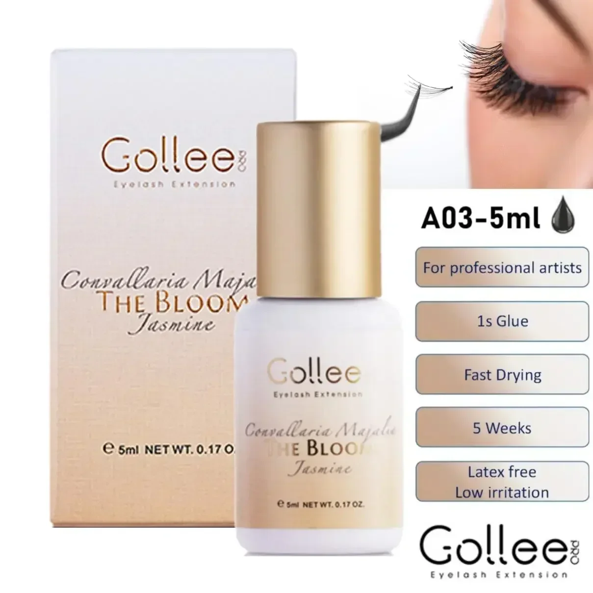 Profumo di gelsomino 5ml Colla Estensione ciglia 1s Colla per ciglia secche Colla semipermanente impermeabile Bonder Pro Forniture per ciglia GOLLEE