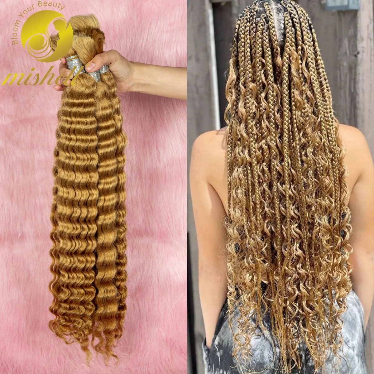 Ombre 26 28 pollici onda profonda capelli umani capelli umani sfusi per intrecciare non trasformati senza trama 100% capelli Vingin estensioni colorate all'ingrosso