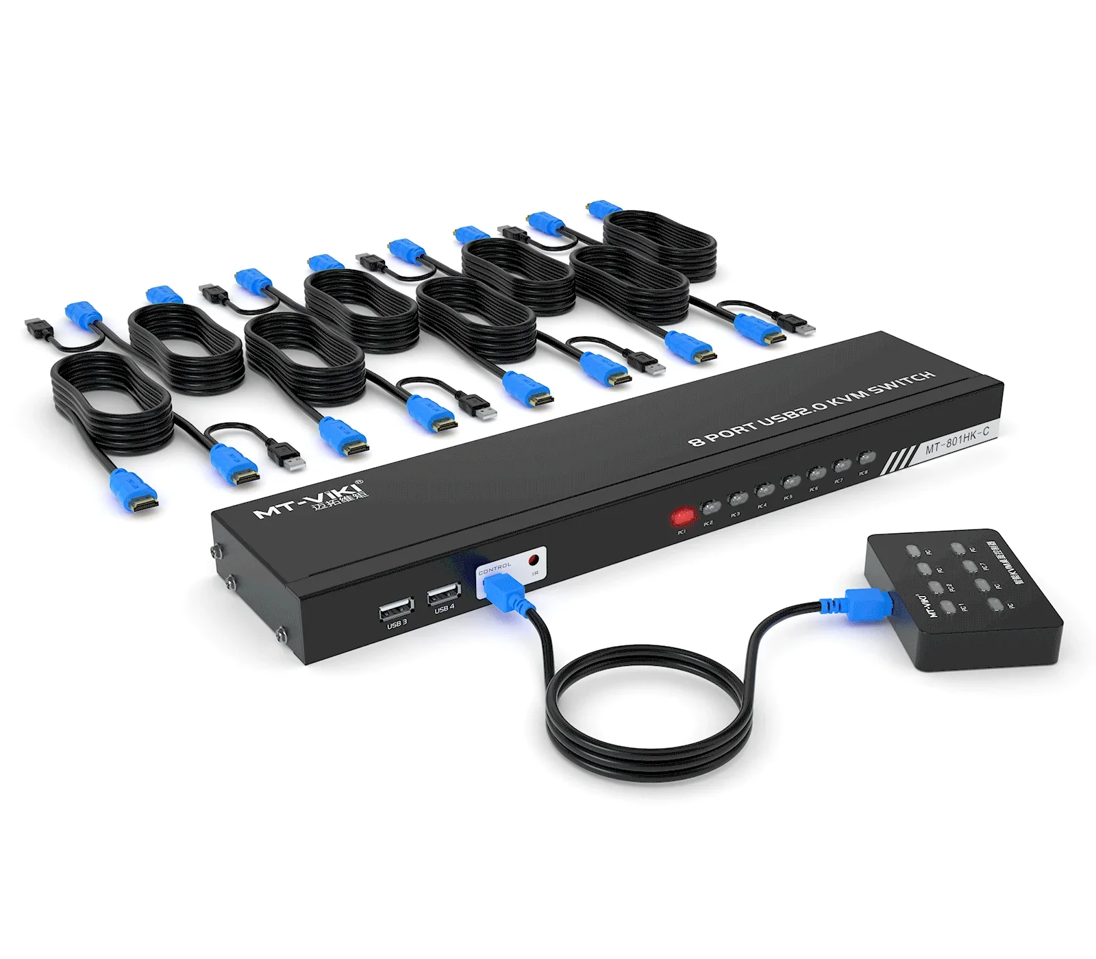 8 Port KVM Switch HDMI 4K 30Hz , MT-VIKI Rack Video HDMI KVM Switcher Console 8 In 1 Out + 8-Pack Cables