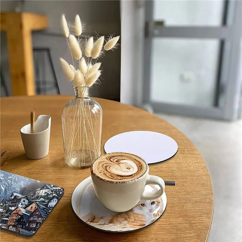 ABMI-48Pcs Of Sublimation Blank Coaster Blank Coaster Rubber Coaster For Sublimation Transfer Thermal Printing Picture Crafts,
