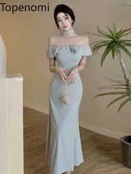 Topenomi Luxury Ruffle Strapless Fishtail Long Evening Dress Women French Sexy High Waist Slim Banquet Cocktail Party Dresses