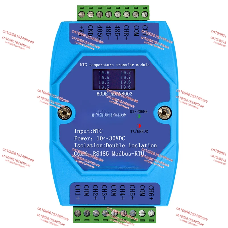 Industrial Grade High Precision 8-Channel 10K Thermistor NTC Temperature Transmitter Acquisition Module ADAN8003