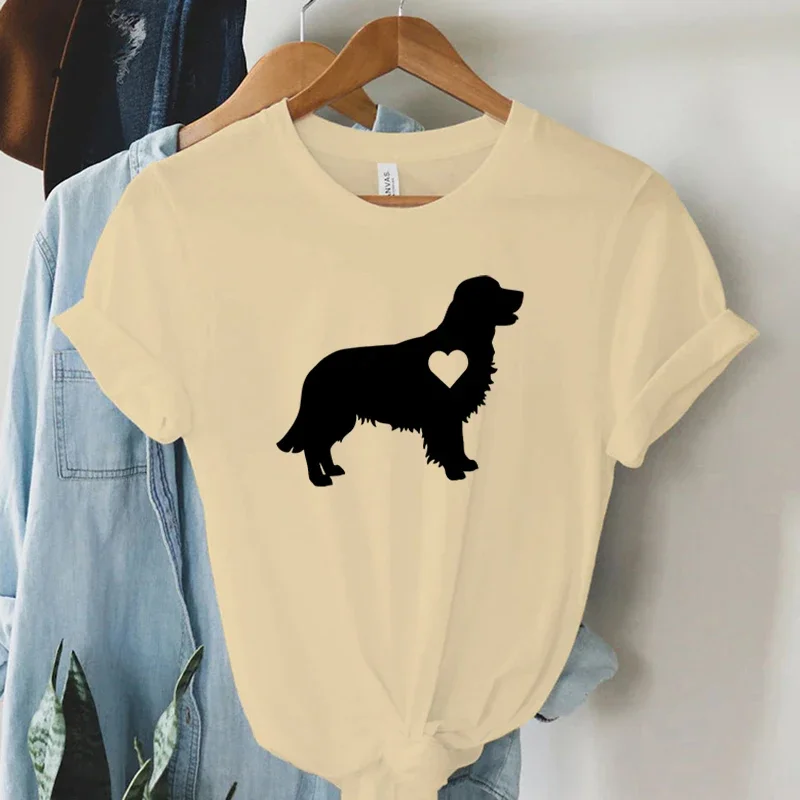 Woman T-shirts Golden Golden Retriever Mom Shirt Love Graphic Tee Heart Printed T-shirt Round Neck Shirts and Blouses Top Women