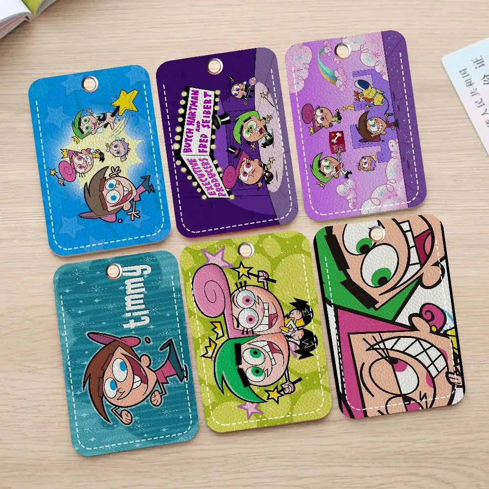 Children Animation The F-Fairly O-Oddparents Rectangle ID Card Case Keychain Access Card Bag Key Tag Ring Leather Card Holder
