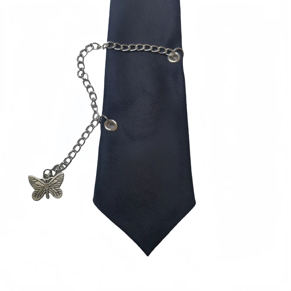 ربطة عنق Love Butterfly سوداء كسولة مصنوعة يدويًا بسحاب داكن Y2K ربطة عنق بوليستر عصرية رائعة مع سلسلة