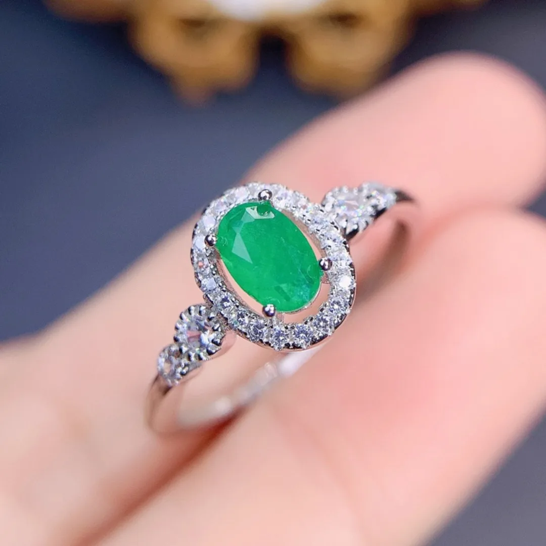 Anello verde smeraldo ovale stile semplice spedizione gratuita 4*6mm 0,5 ct gemma 925 gioielli in argento Sterling