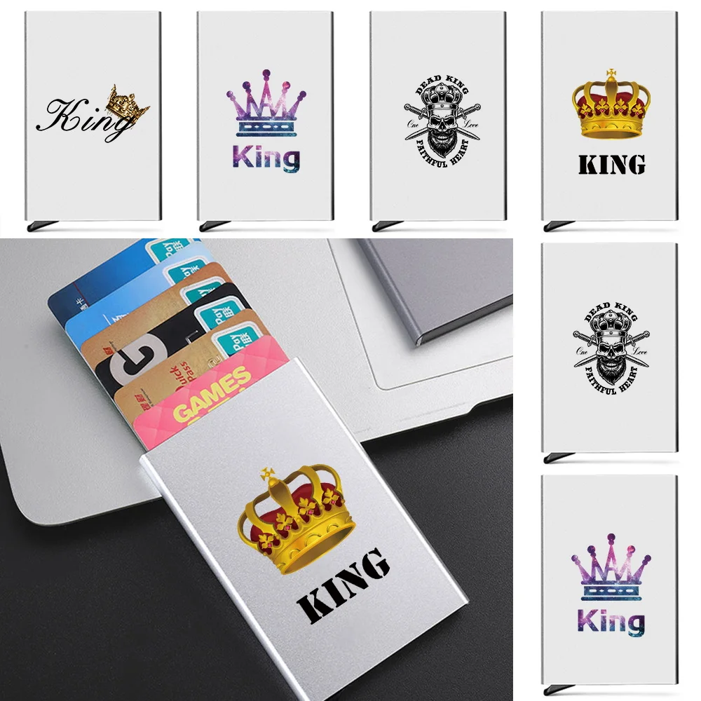 

2024 Men ID Credit Thin Aluminium Metal Card Holder Anti-theft Portable Carte King Printed Wallets Pocket Case Credit Card Box