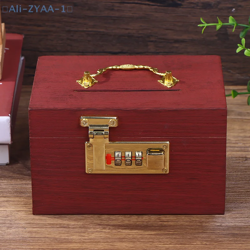【ZYAA-1】صندوق خشبي بقفل بكلمة مرور، صندوق عملات معدنية لتوفير المال، منظم بنك أصبع مع صندوق كنز قفل لبطاقات الدولارات #2