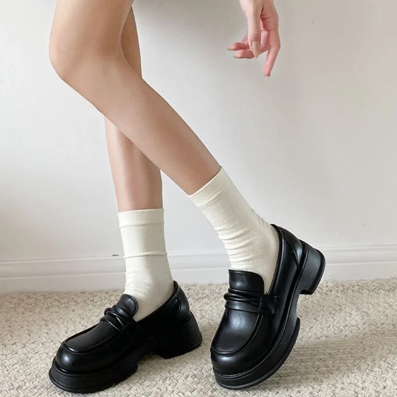 

Black Retro British Style Thick Sole Loafers Women 2025 Spring Summer New Arrival Height Boosting Shoes