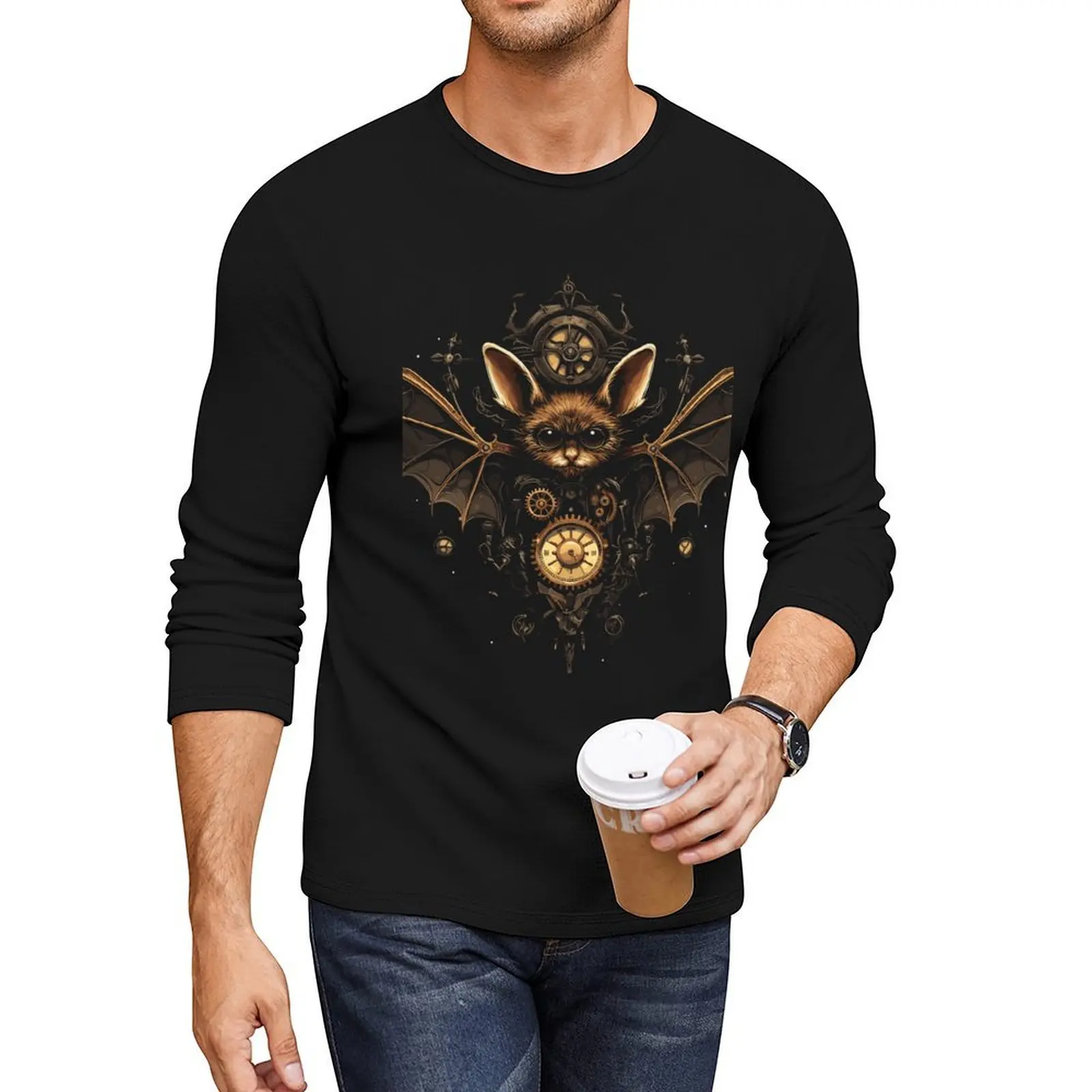Steampunk Gothic Bat Long T-Shirt anime sweat shirt new edition t shirt t shirt man plain white t shirts men