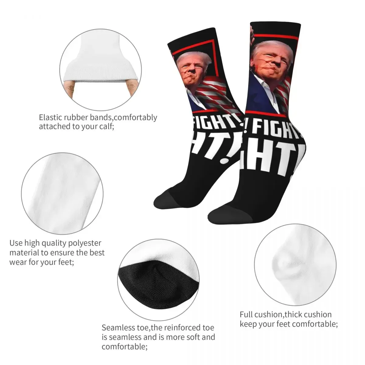 Donald Trump Fight Fighting Fighters Theme Design Crew Socks for Unisex Cozy Dress Socks