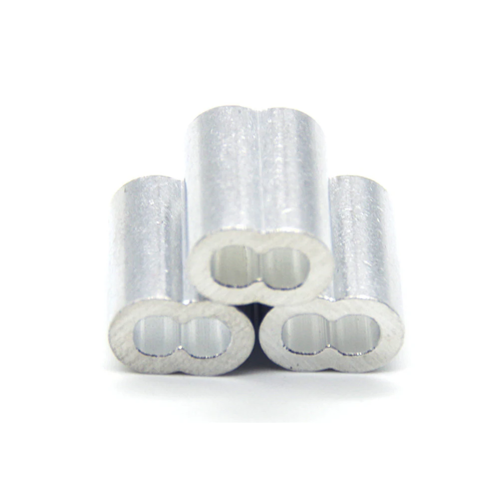 10/20/50PCS Aluminum Crimping Loop Sleeve Wire Rope Ferrule Double Hole Clamp Diameter 1mm-12mm