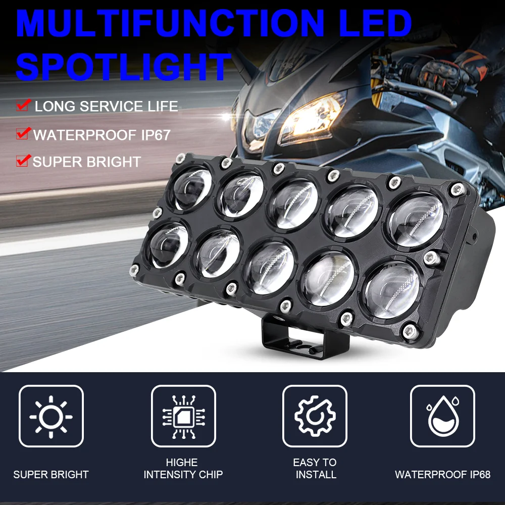 

Motorcycle LED Spot Light Dual Color Hi/Low Beam Fog Lamps for Car Trucks SUV UTV 12V 24VMini Lens Headlight Driving Light