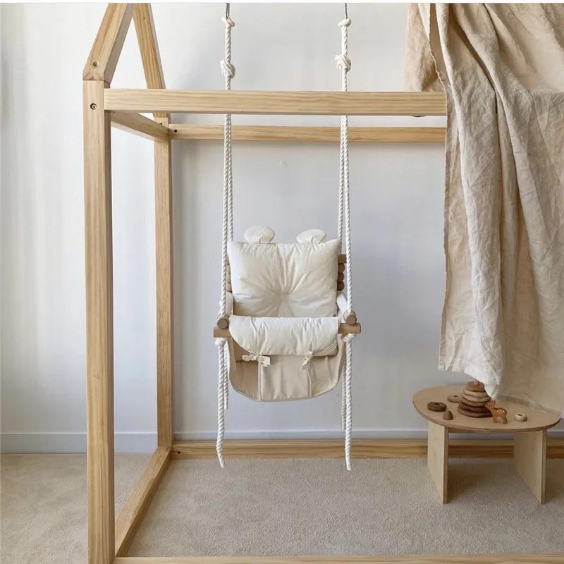 INS Indoor Swing Rocking Chair Hanging Baby Infant Kindergarden Toy Seat Wooden Hanging Basket Children's Furniture for The Room