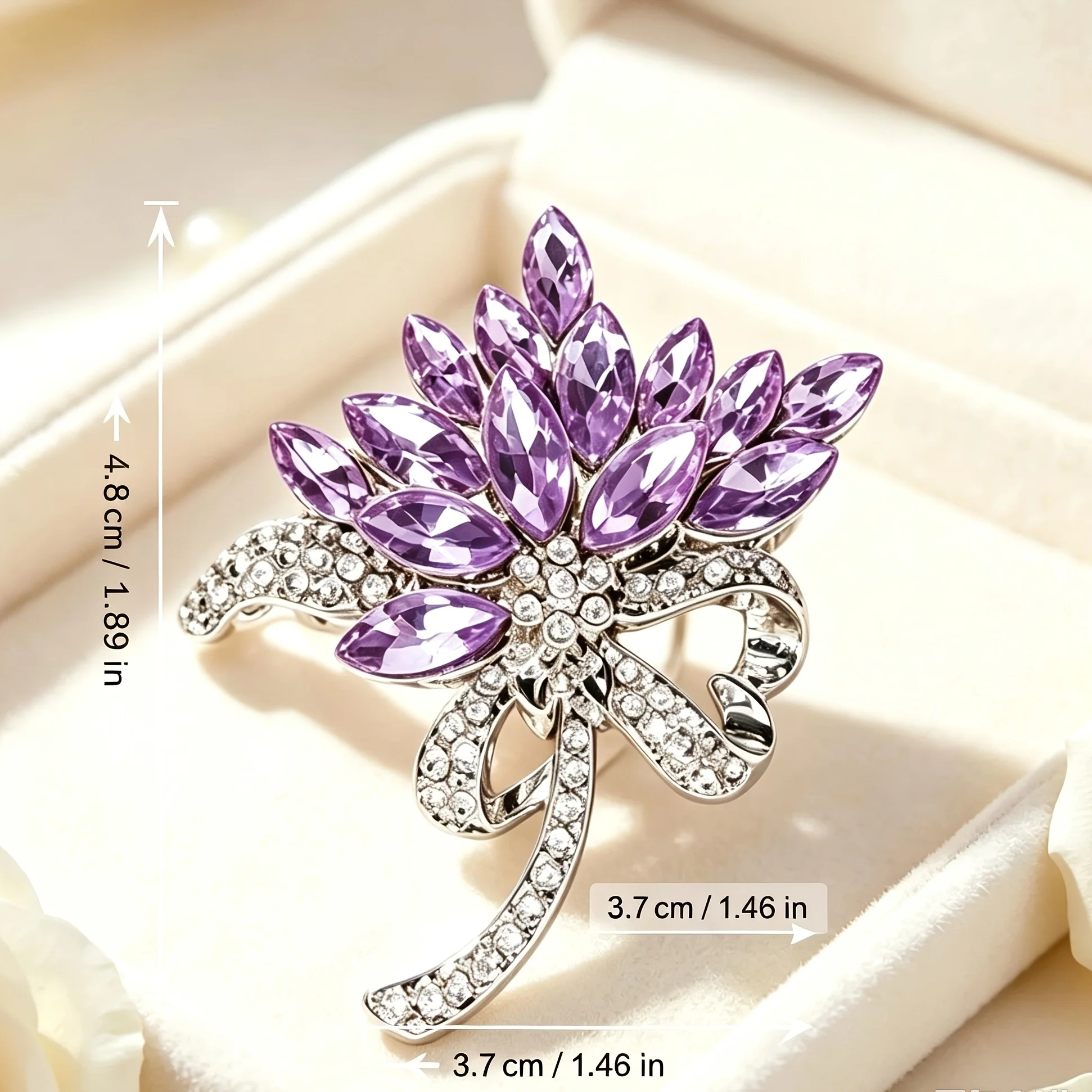 2Pcs Crystal Flower Brooch Set For Women Purple Green Rhinestone Brooches For Coat Scarf Dress Wedding Party Jewelry Gift