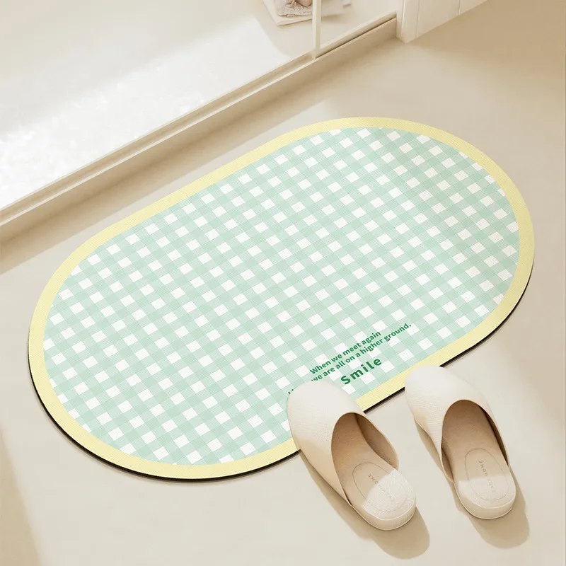 

Bathroom Absorbent Rug Colorful Striped Style Oval Carpet Toilet Door Mat Quick-drying Non-slip Mats Diatom Mud Anti-fall Rugs