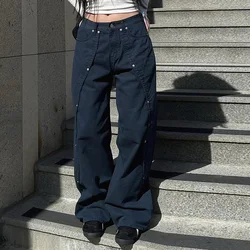 Women Streetwear Jeans Washed Denim Wide Leg Pants 2024 Autumn Low Waist Cargo Trousers Vintage Denims Female Floor Length