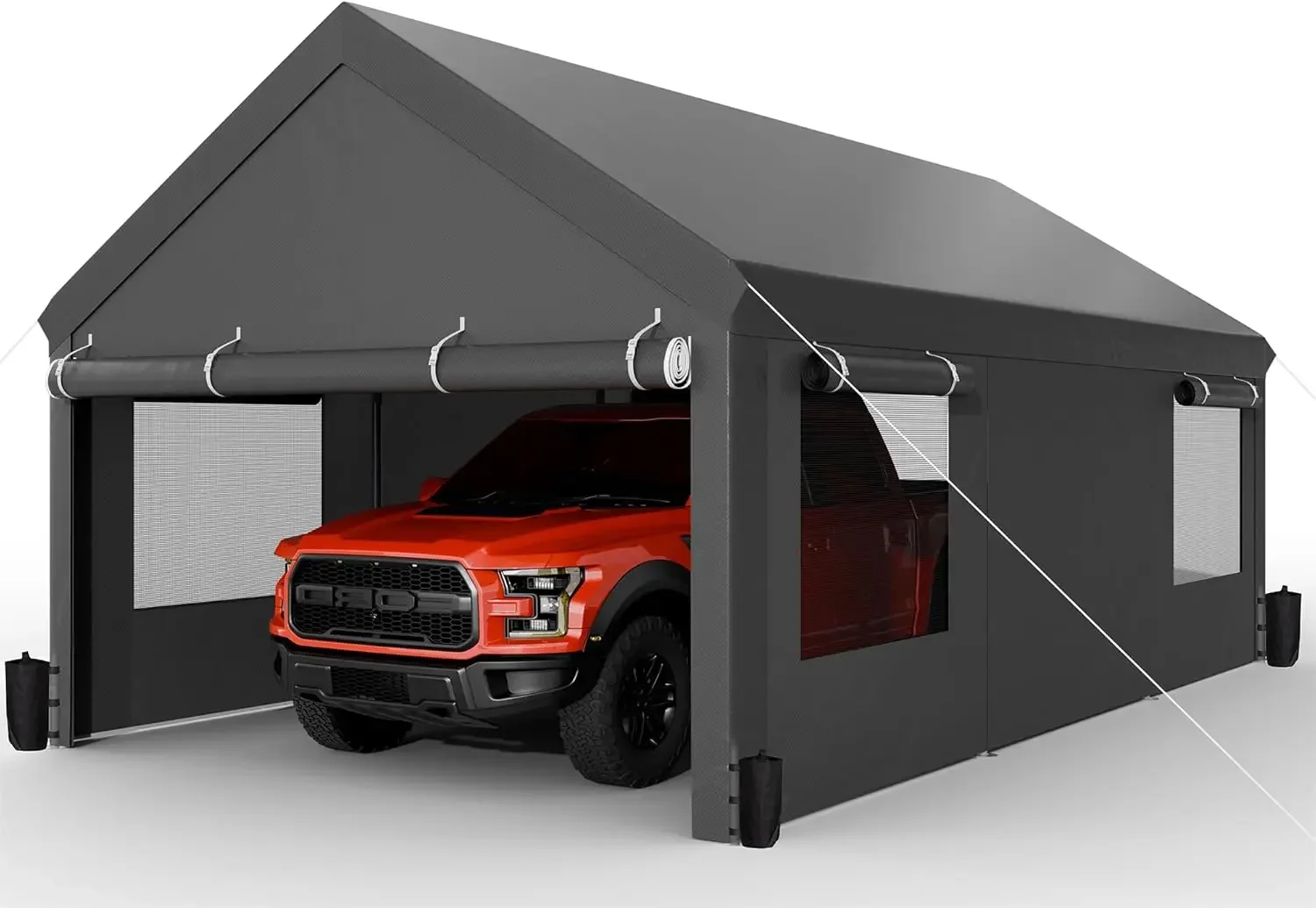 

Carport, 12x20 ft Heavy Duty Carport with Roll-up Windows, Portable Garage with Removable Sidewalls & Doors, Car Canopy Car Boat