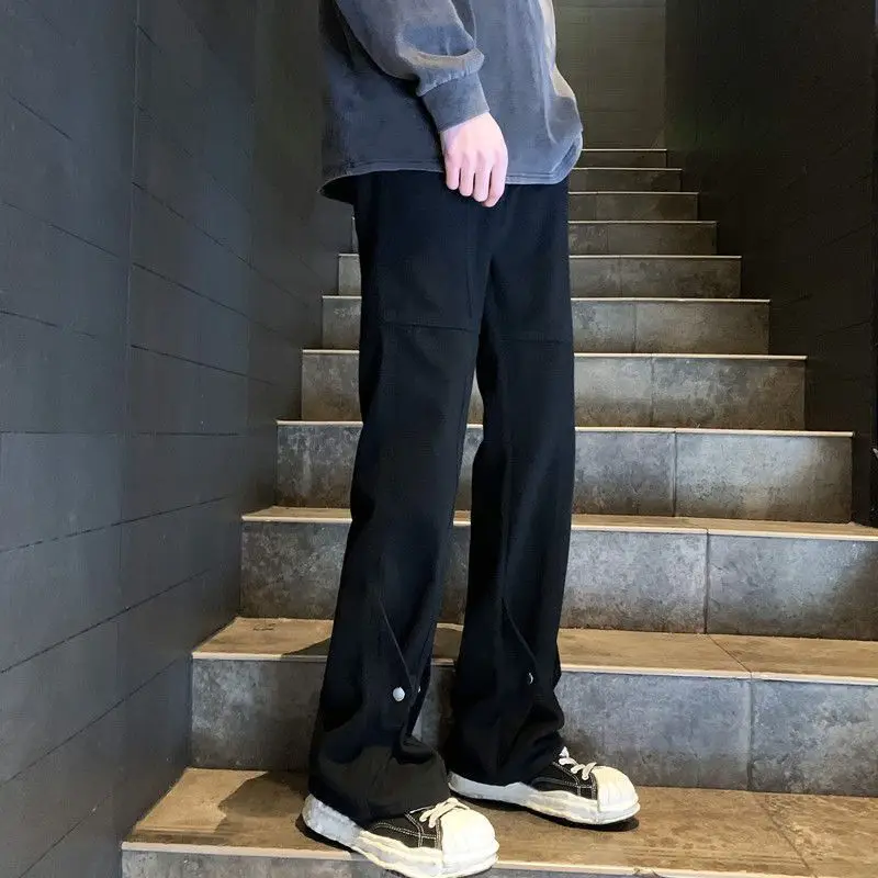 White cargo jeans women men's handsome high street American style autumn straight leg wide leg slightly flared pants