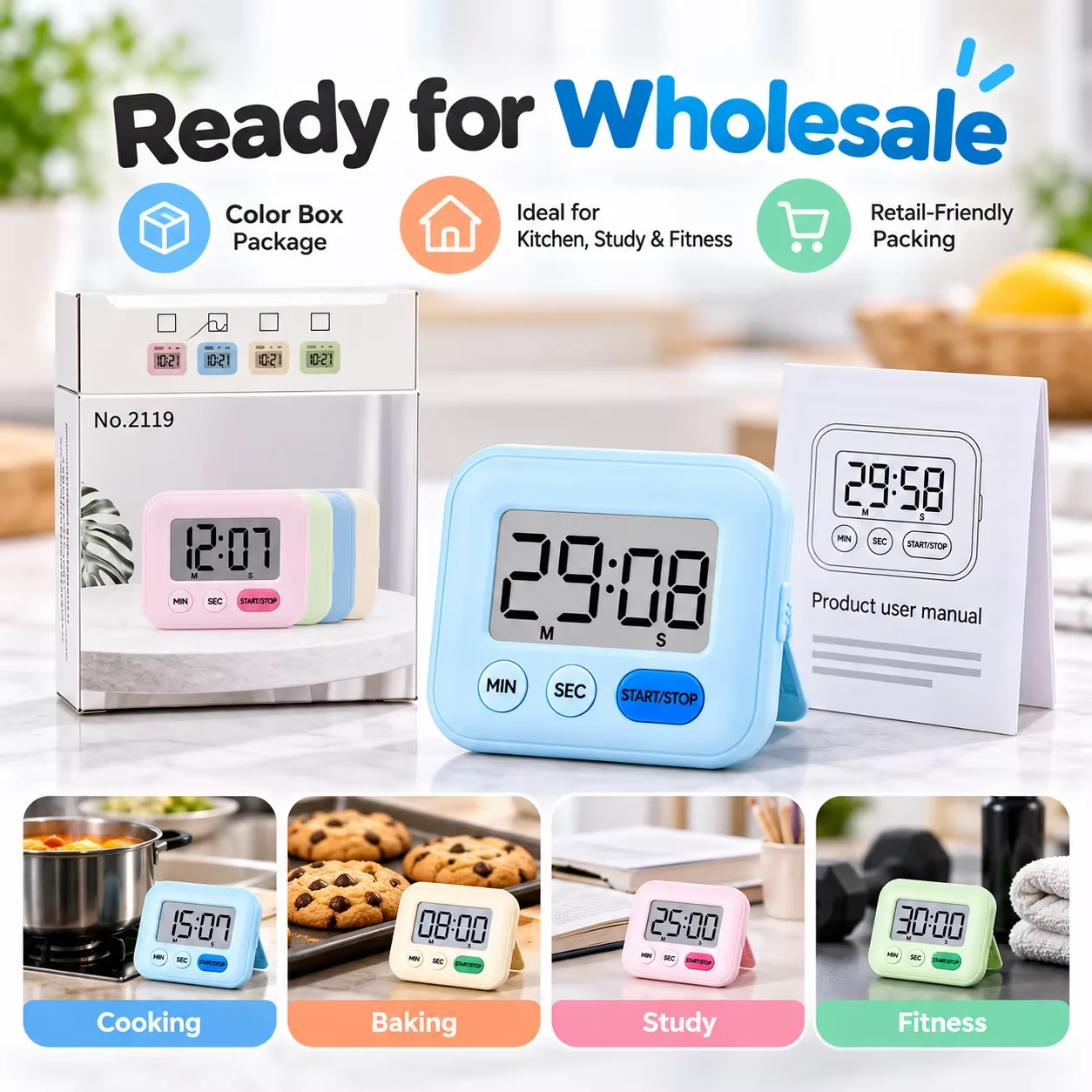 Digital Kitchen Timer With Magnetic Back LCD Display Countdown Count up Timer for Cooking Baking Classroom Study 5