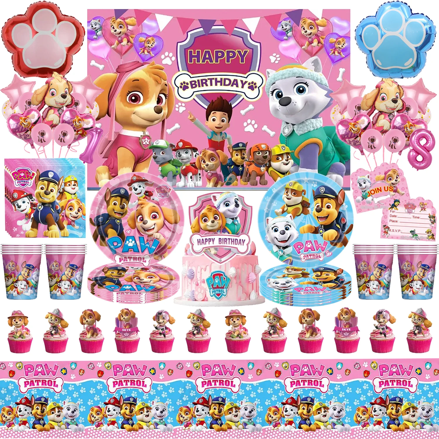 New PAW Patrol Birthday Decoration Skye Disposable Tableware Dog Baby Shower Kid Party Supplies Tablecloth Plate Children Favor