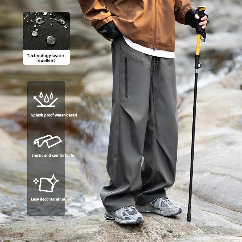 

Wrinkle Design Outdoor Waterproofing Cargo Pants Men Loose Fit Wide Leg Trousers Baggy Hiking Mountain Climbing Trousers