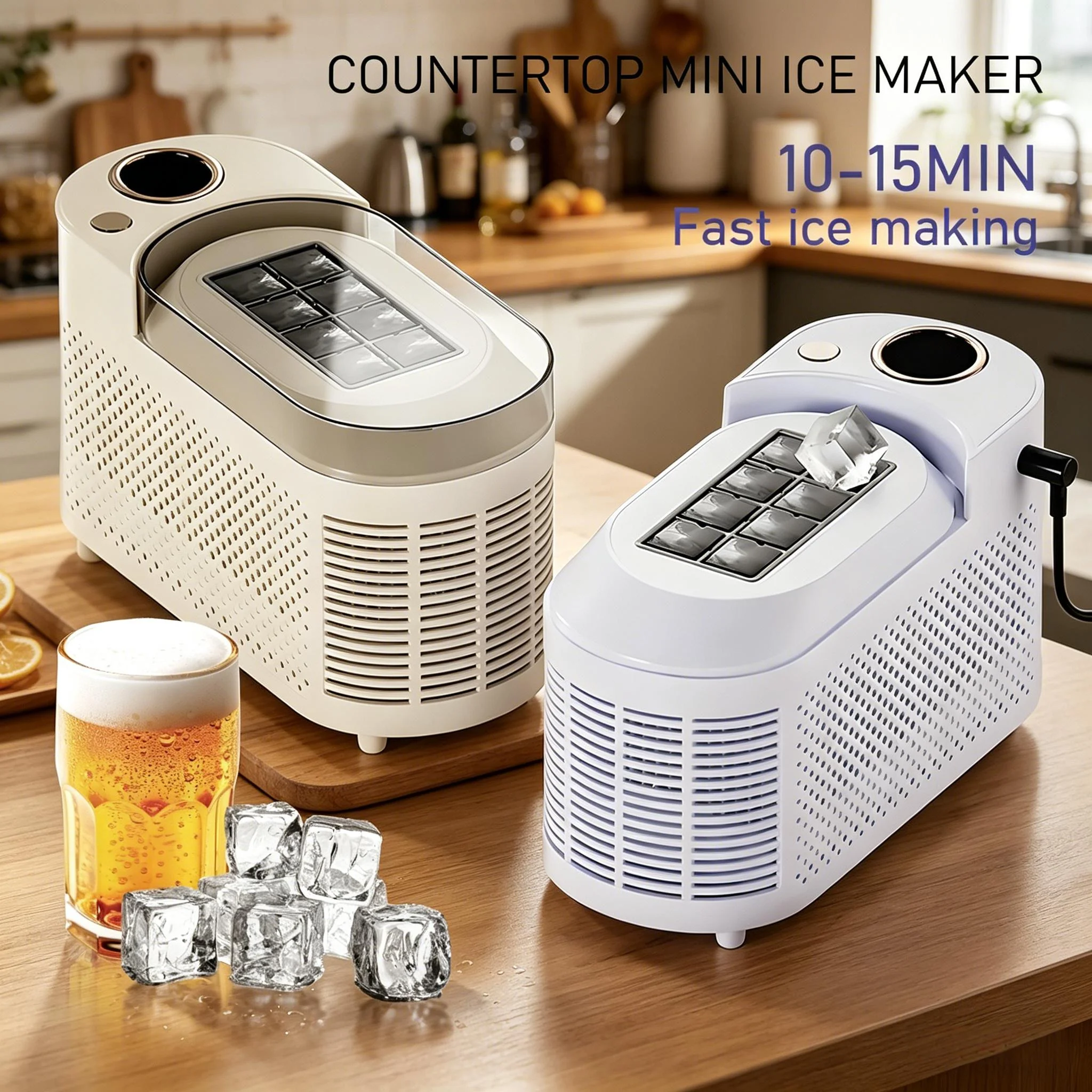 

PD-ZBJ-01 Portable Mini Ice Maker 10-15Min Fast Ice Making 8 Cubes/Cycle 120W 12V Desktop Ice Machine for Home Car Camping