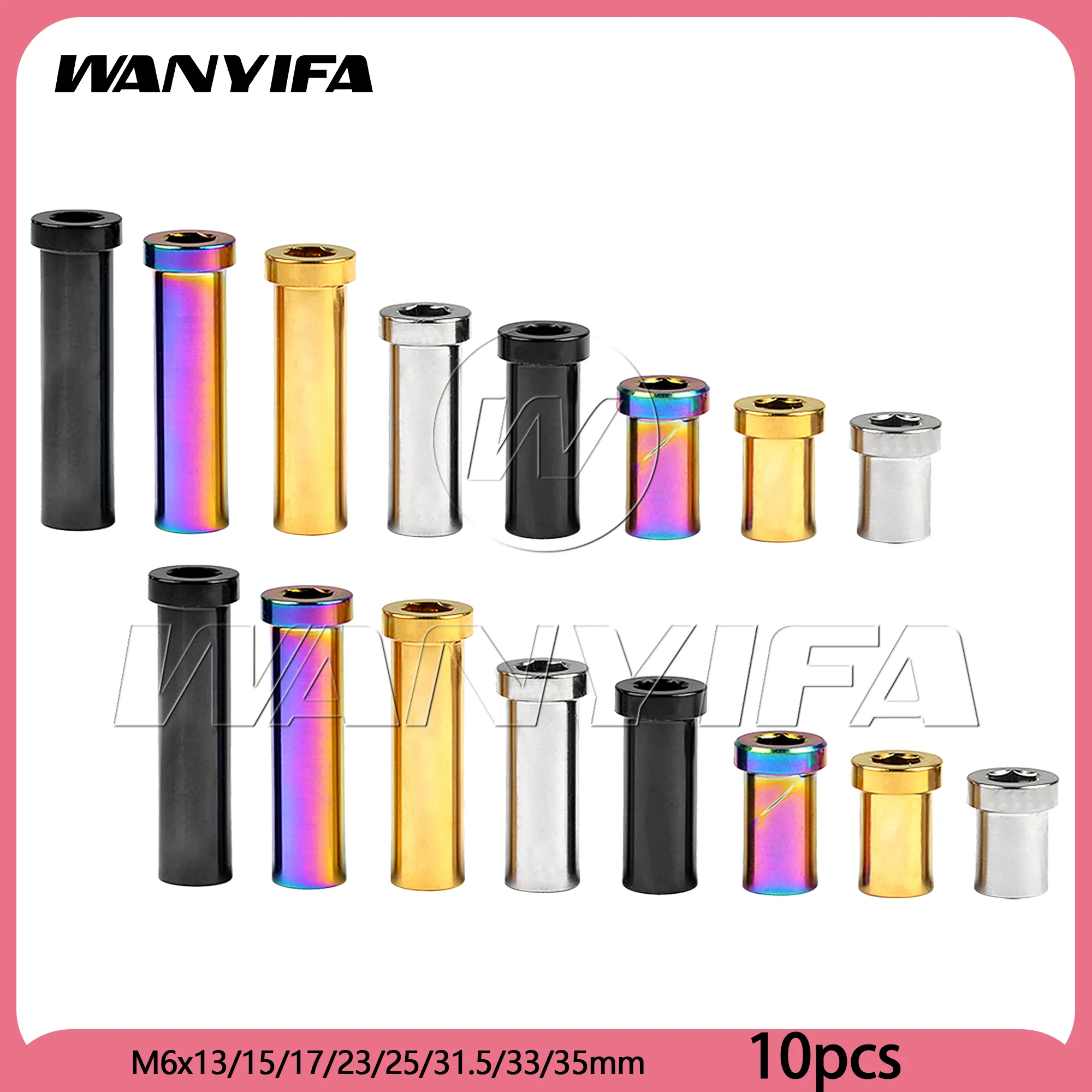 

Wanyifa 10pcs M6 Titanium Nut Full Length 13/15/17/23/25/31.5/33/35mm for Road Bicycle Brake Caliper C Clamp Fix Ti Part