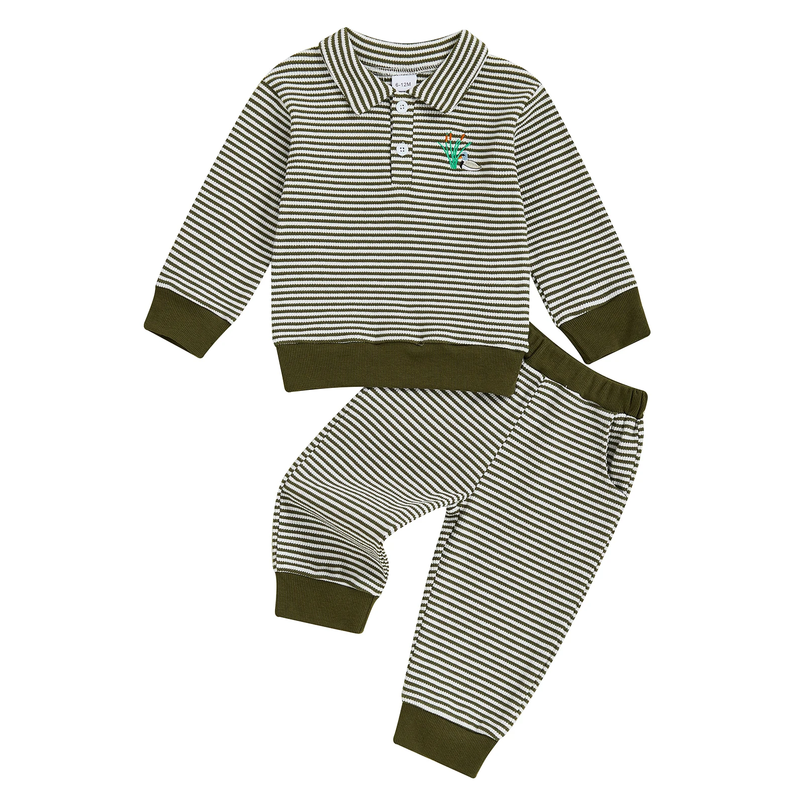 

Baby Boys Pants Set Long Sleeve Embroidery Duck Sweatshirt with Striped Sweatpants Infant Clothes